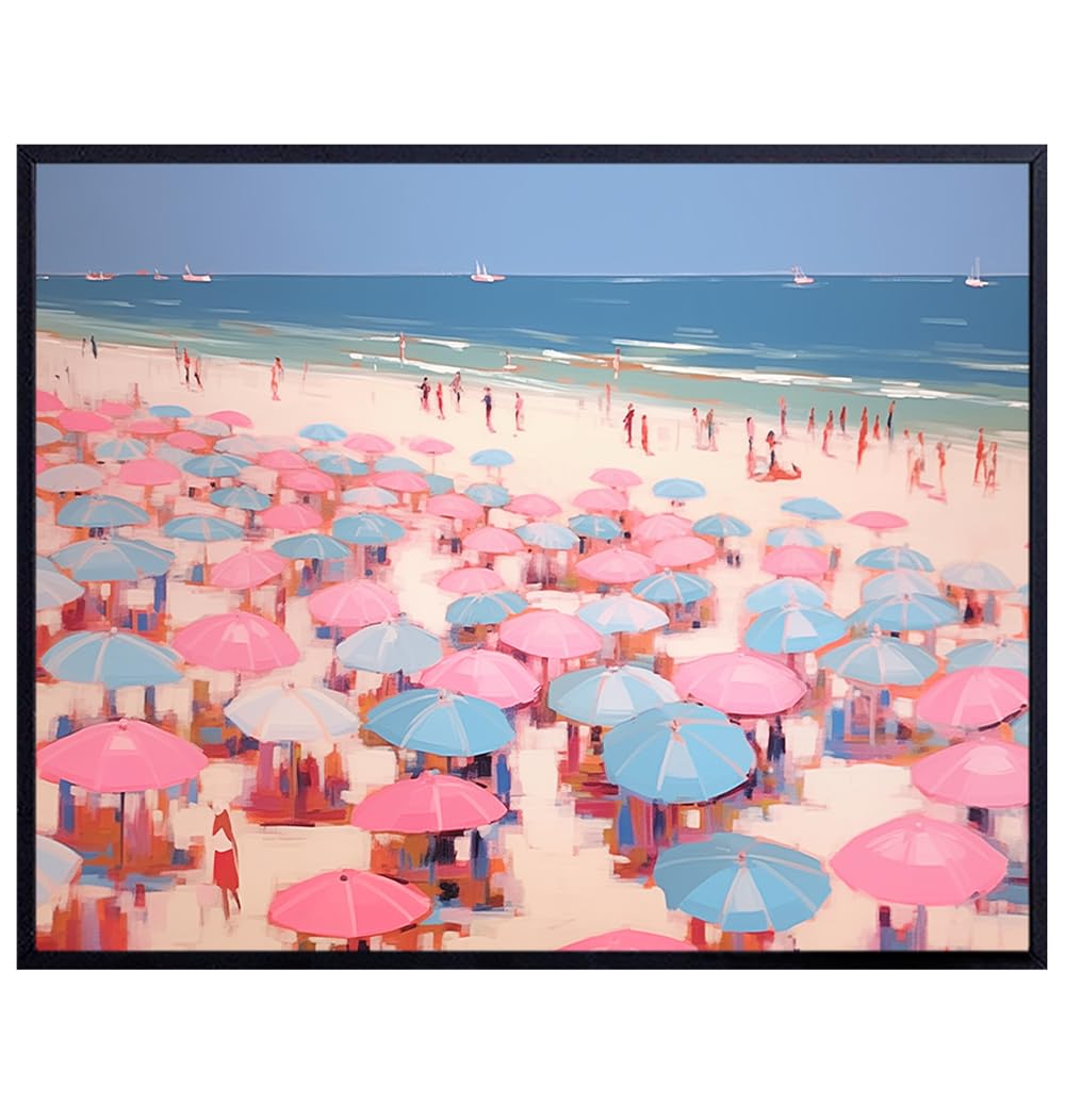 Ocean Wall Decor Beach Decor - Sea Wall Decor - Nautical Wall Decor - Beach House Coastal Wall Decor - Ocean Themed Gifts - Pink and Blue Wall Art &amp; Decor for Women - Vintage Retro Living room Decor
