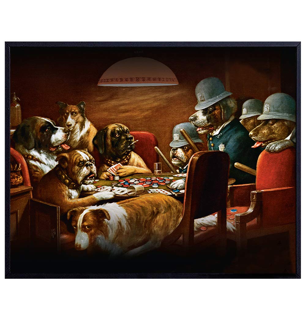 Dogs Playing Poker Vintage Art Print - Rustic Wall Art Poster - Shabby Chic Home Decor for Living Room, Bedroom, Game Room, Man Cave, Office, Den - Gift for Card and Vegas Fans - 8x10 Photo- Unframed