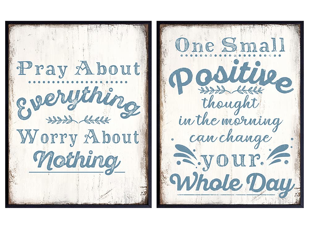 Religious Wall Art &amp; Decor - Christian Gifts for Women - Pray About Everything Worry About Nothing Sign - Spiritual Inspirational Gifts - Positive Quotes Set - Catholic Wall Decor - Prayer Wall Decor