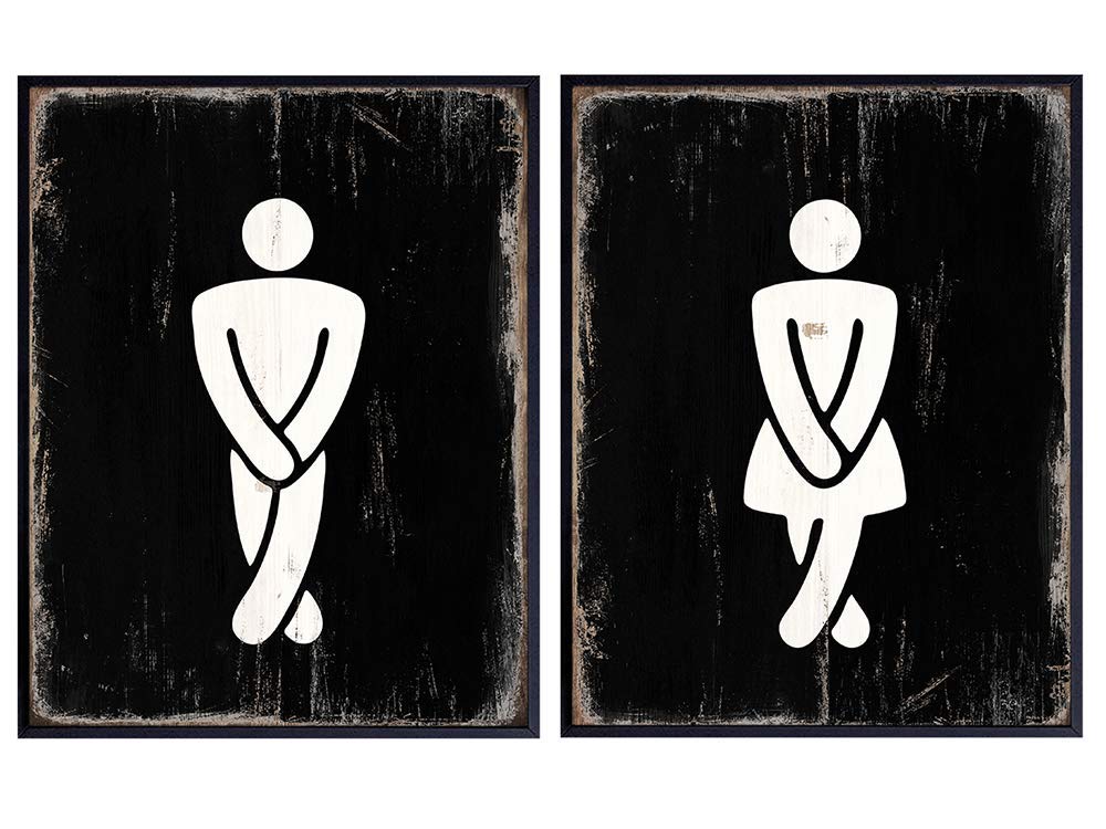 Restroom Sign Set - Funny Male, Female, Boys, Girls, Mens, Womens, Bathroom Wall Art Decor Poster Prints- Unique Decorations for Bar, Cafe, Restaurant, Guest Bath, Powder Room, Home, Apartment