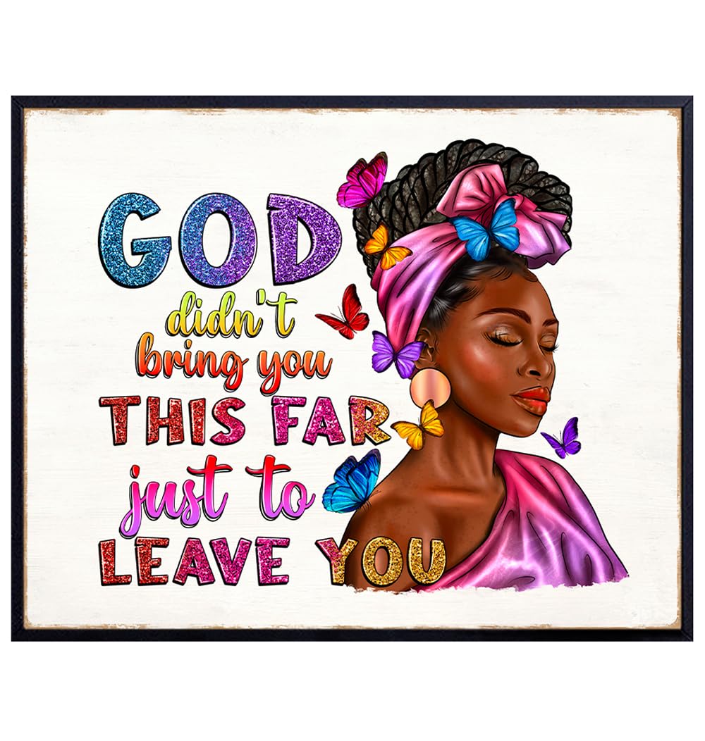 Inspirational Quotes Christian Gifts for Women - Black Girl Motivational Wall Art - Religious Wall Decor for African Americans - Women&