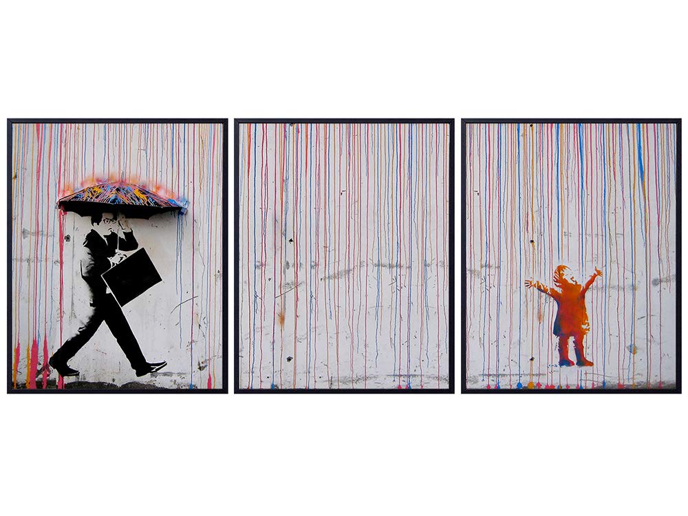 Banksy Graffiti Poster Set - 8x10 Urban Street Art - Funny Wall Art, Room Decor, Wall Decoration - Unique Inspirational Gift Modern Contemporary Home or Office Picture Print Singing in the Rain Mural