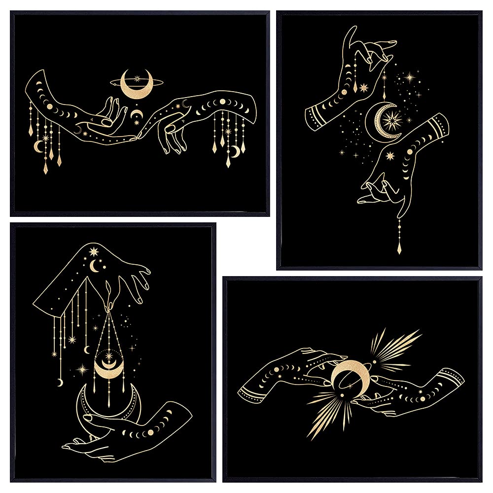 Moon Wall Decor - Moon Wall Art - Boho Wall Art - Bohemian Wall Decor - Wicca Wiccan Decor - Pagan Decor - Celestial Decor - Black, Gold Wall Decor - Witchy Room Decor - Lunar Wall Decor for Women