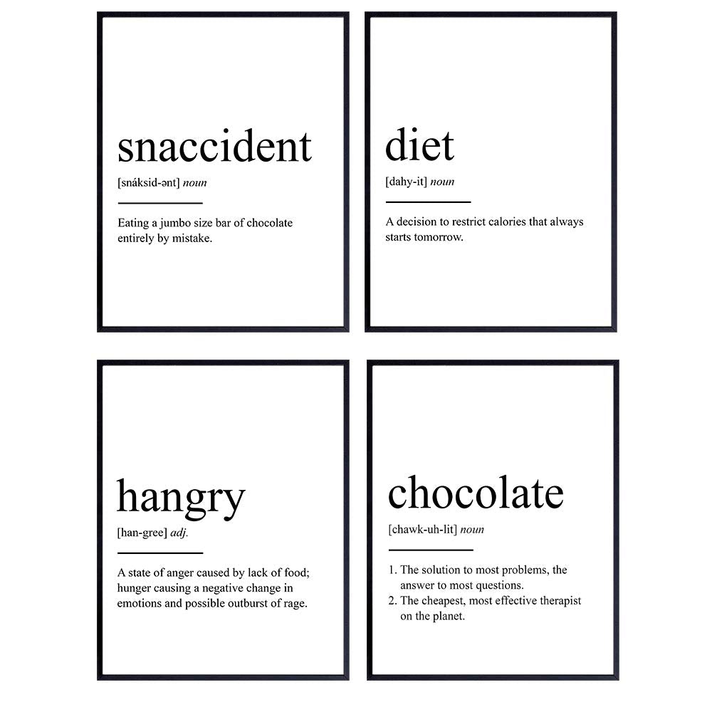 Funny Weight Loss Definitions Wall Art Print Set - 8x10 Home and Kitchen Decor, Room Decoration - Unique Gift for Dieters - Unframed Poster Photo Pictures