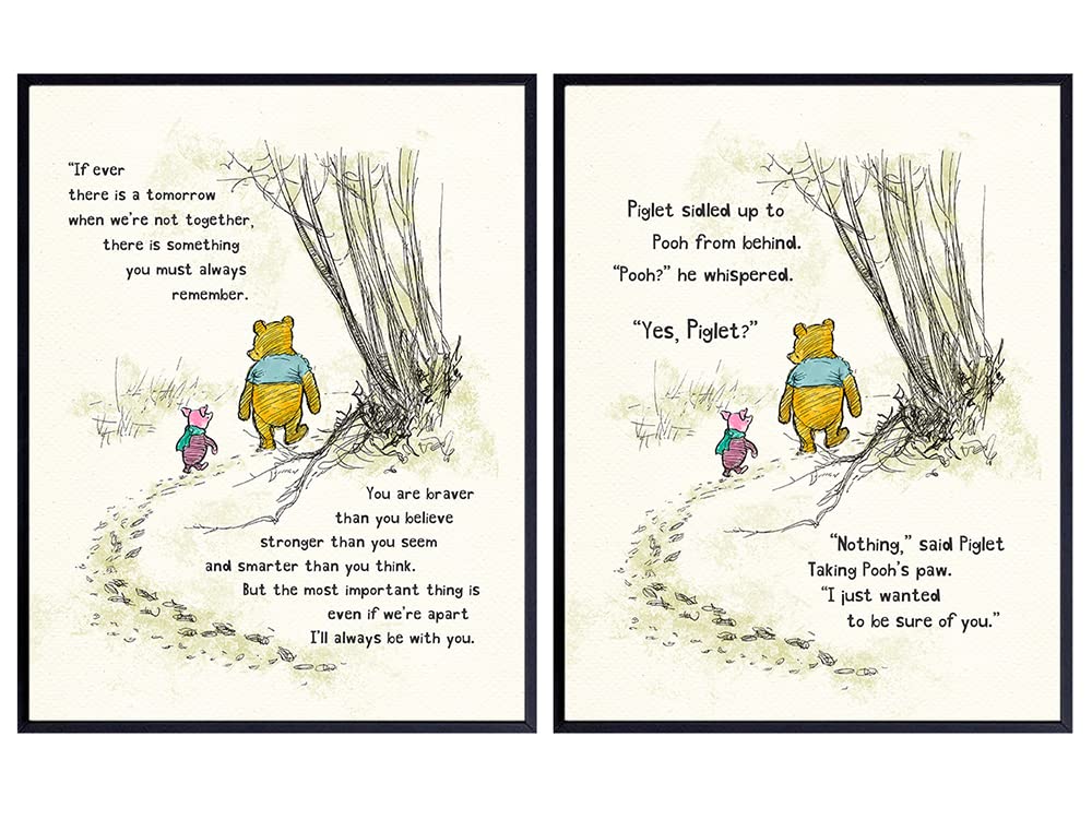 A. A. Milne Wall Art &amp; Decor Poster Set 8x10 - Girls Bedroom Decor - Kids, Boys Room, Baby Nursery Decor - Wall Decor for Toddler - Always Remember You Are Braver Than You Believe Unframed