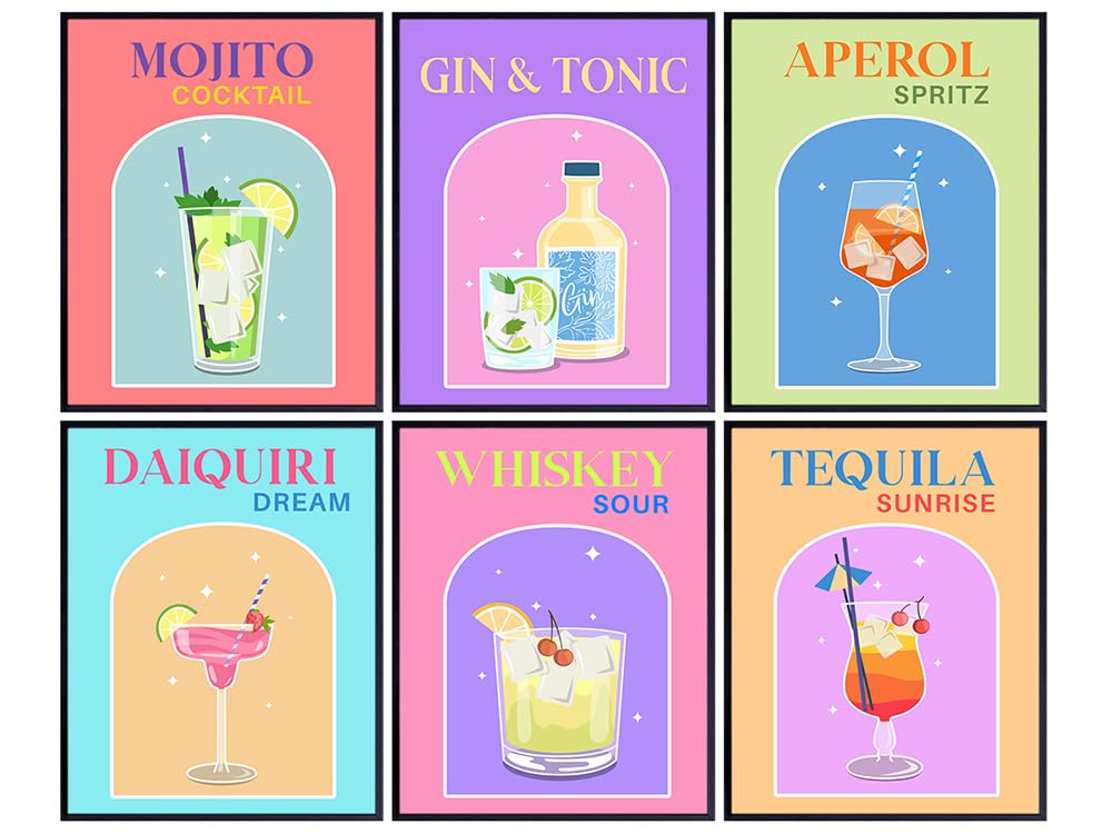 Bar Wall Decor - Preppy Wall Decor Aesthetic - Danish Pastel Trendy Room Decor - Bar Wall Art - gallery Wall Art - Funky Wall Decor Posters - Cocktail Pictures - Alcohol decoration - 8x10 UNFRAMED