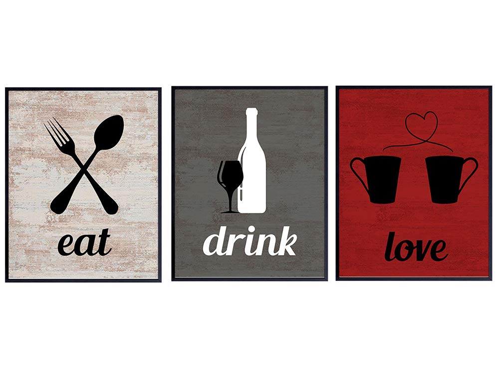 Modern Rustic Kitchen, Bar, Cafe or Restaurant Wall Art Print Set - 8x10 Vintage Shabby Chic Home Decor,Decoration Poster - Unique Gift for Gourmet Food, Wine, Coffee Lover - UNFRAMED Picture Photos