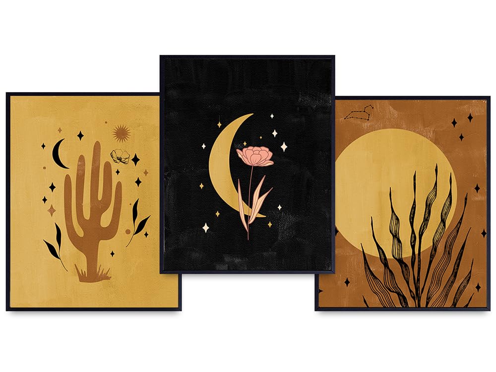 Abstract Aesthetic Botanical Plant Wall Decor - Minimalist Line Art for Bathroom, Bedroom, Living Room - Matisse Print Set - Celestial Sun, Moon Modern Home Decoration - Gift for Women, Woman, Wife