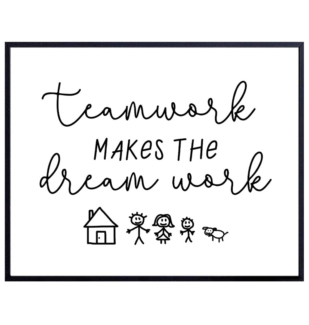 Teamwork Makes The Dream Work Wall Art - Family Wall Decor - Positive Quotes Wall Decor - Motivational Posters - Inspirational Wall Art - Inspiring Quotes - Inspirational Sayings for Wall Decor