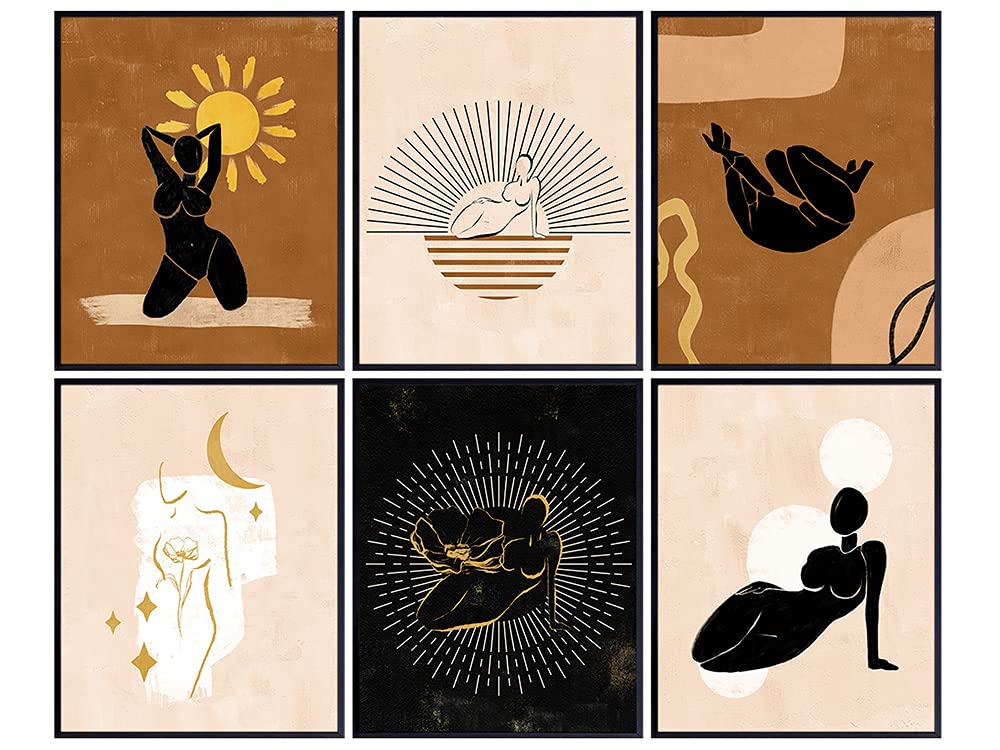 Abstract Aesthetic Wall Art &amp; Decor - Minimalist Home Decor- Goddess Celestial Wall Art Set - Matisse Mid Century Modern - Black Women African American Posters - Line Art- Bedroom, Living Room, Office