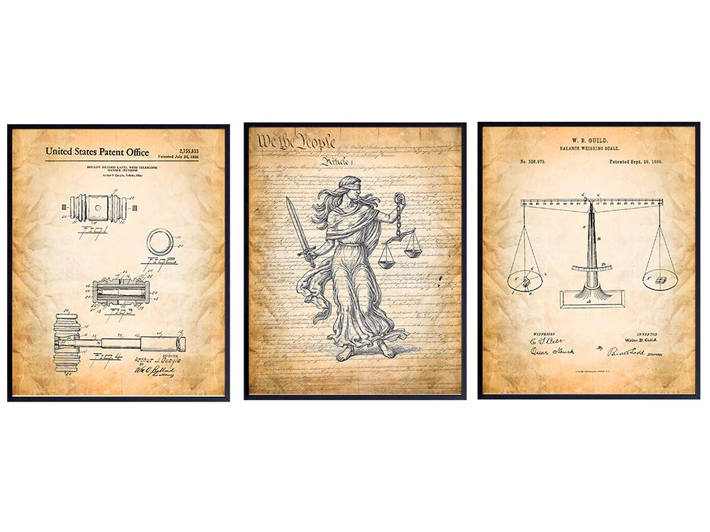 Law Patent Wall Art Print Set - Retro Vintage Home Decor Perfect for Office, Den, Man Cave, Bedroom - Makes a Great Gift for Lawyers, Attorneys and Judges - 8x10 Photo - Unframed