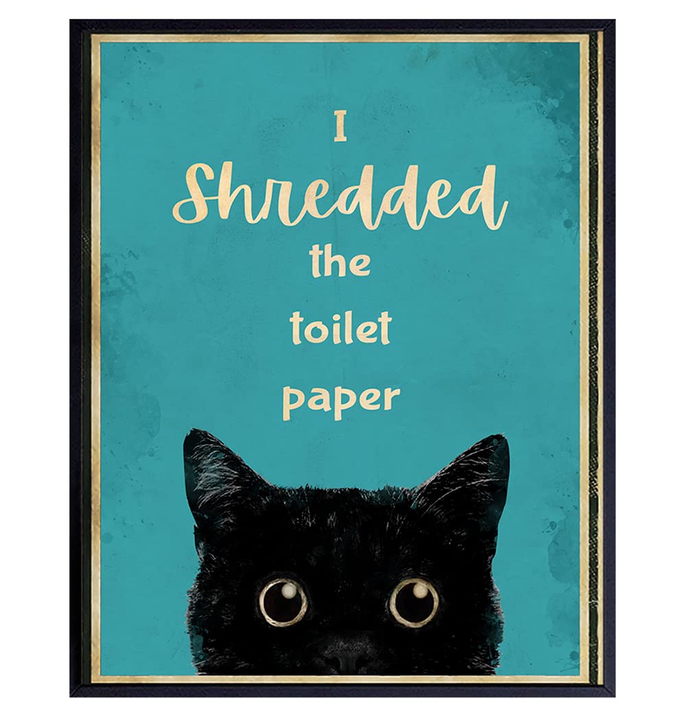 Bad Cat - Funny Cat Bathroom Decor - Funny Bathroom Wall Art - Blue Bathroom Decorations for Women - Bath Wall Decor - Guest Bathroom - Powder Room - Restroom Sign - Kitty, Kitten Wall Decor