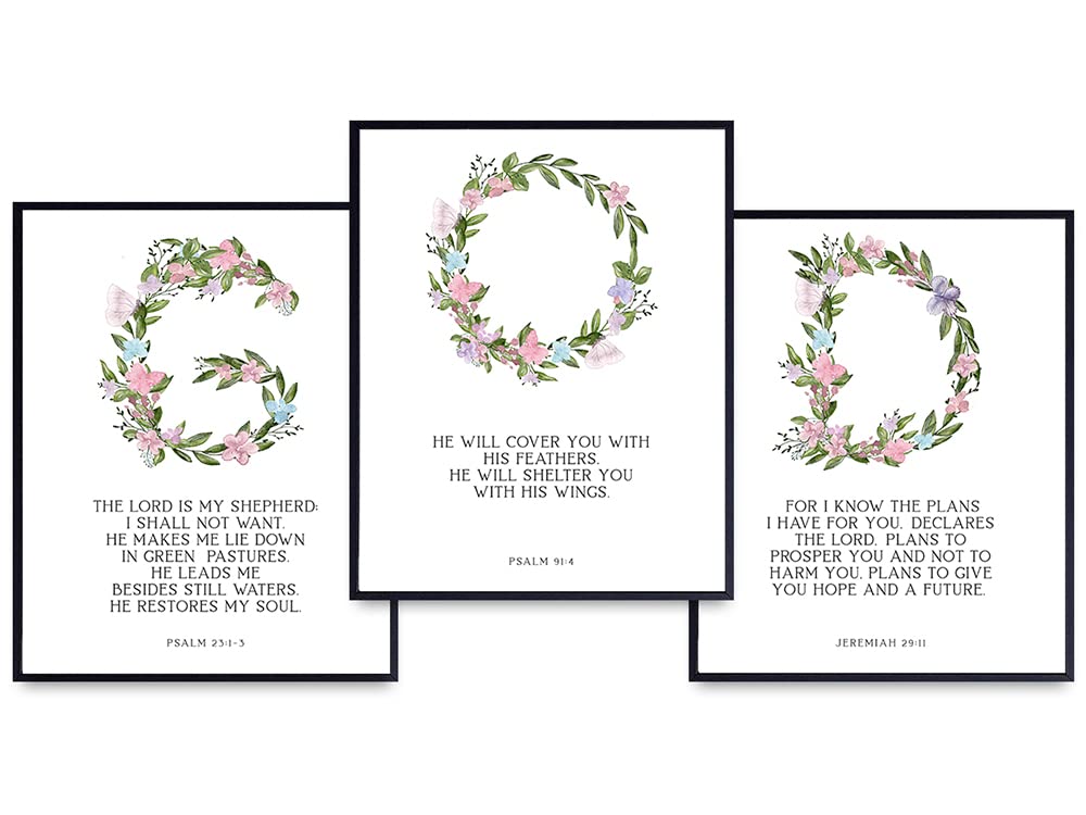 God Wall Decor - Psalm 23 - Psalm 91 - Jeremiah 29 11 Wall Art - Religious Wall Decor - Spiritual Christian Gifts for Women - Inspirational Catholic Bible Verses Wall Decor - Holy Scriptures Wall Art
