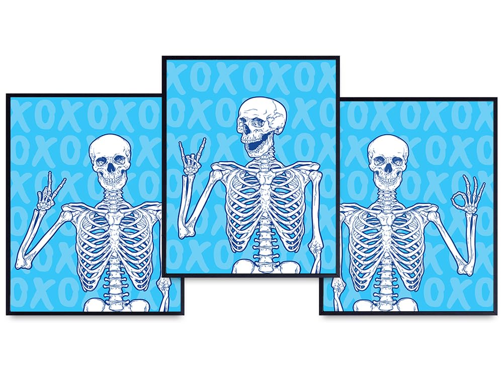 Skeleton Wall Art &amp; Decor - Aesthetic Room Decor - Preppy Room Decor - Funny Skull Wall Decor - Blue Girls Bedroom Decor - Trendy Room Decor - Funky Wall Decor - VSCO Room Decor - Halloween Wall Decor