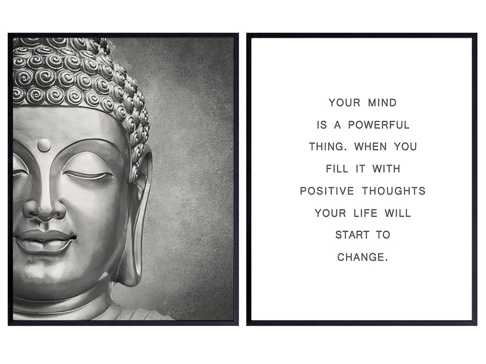 Inspirational Buddha Quote, Zen Wall Decor Set of 2-8x10 Photos - Home Art Decoration for Office, Meditation Room, Studio, Bedroom - Unique Gift for Yoga Instructor, Buddhist
