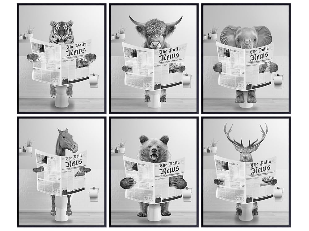 Funny Animal Bathroom Wall Decor - Bathroom Decorations - Bathroom Accessories - Gray Guest Bathroom Wall Art for Women Kids Men - Cute Powder room Restroom Sign - Bath Wall Decor 8x10 UNFRAMED