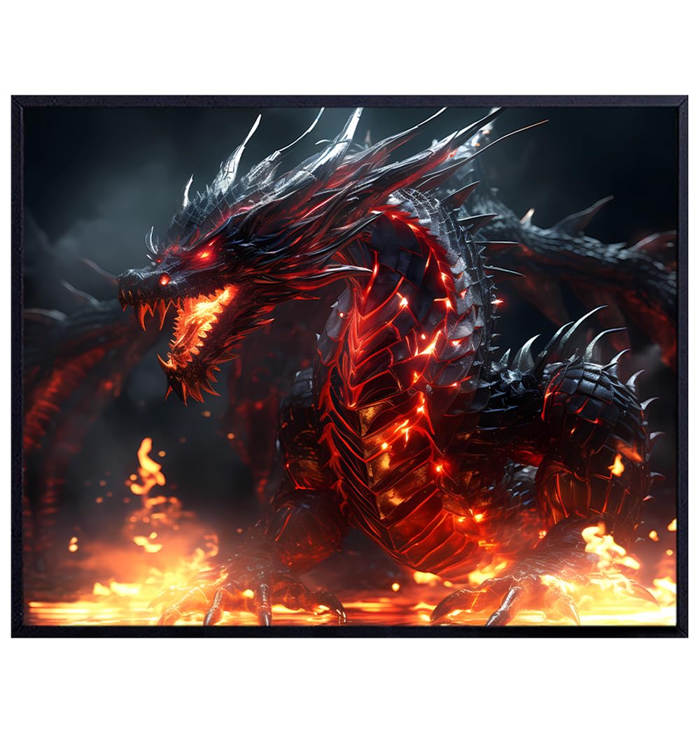 Dragon Decorations Dragon Wall Art - Sci Fi Fantasy Video game Room Decor, Gamer Gifts, Gaming Accessories - College Dorm Room, Boys Room, Teen Room, Wall Decor for Men, Man cave Decor, Gaming Posters
