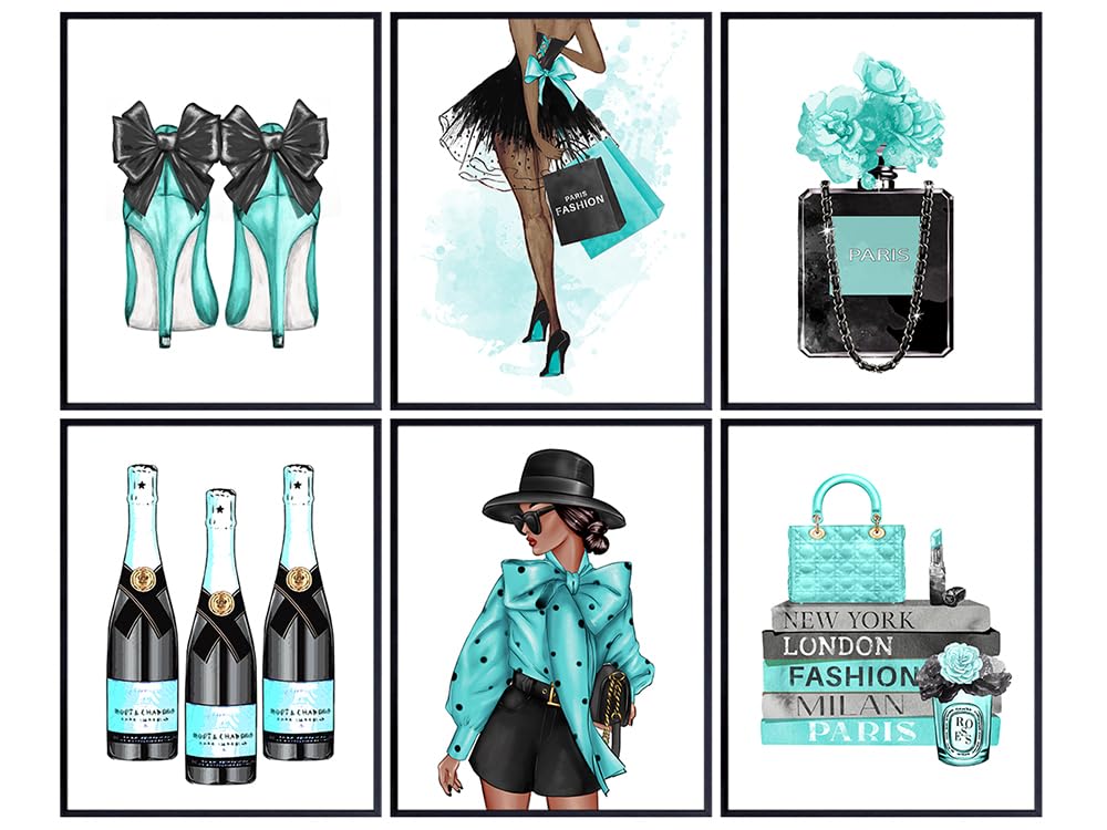 Wall Decor for Women 11x14 - Black Queen Wall Decor - African American Girl, Teen - Fashion Design Shoes, Handbags, Perfume - Luxury Couture Glam Poster Set for Bedroom, Living Room - Home Decorations