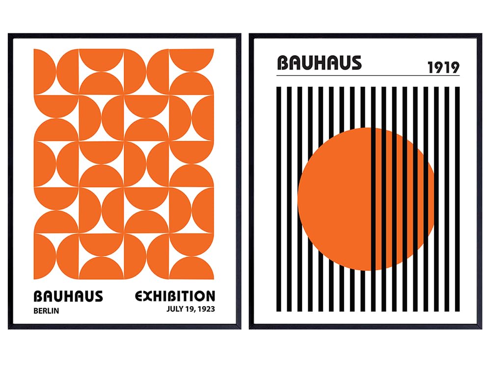 Retro style Bauhaus Abstract art - Orange Vintage Mid-century modern Wall Art - Minimalist Wall Decor - Geometric Shapes Aesthetic Living room Decor - Contemporary art - Wall Collage Gallery Wall Art