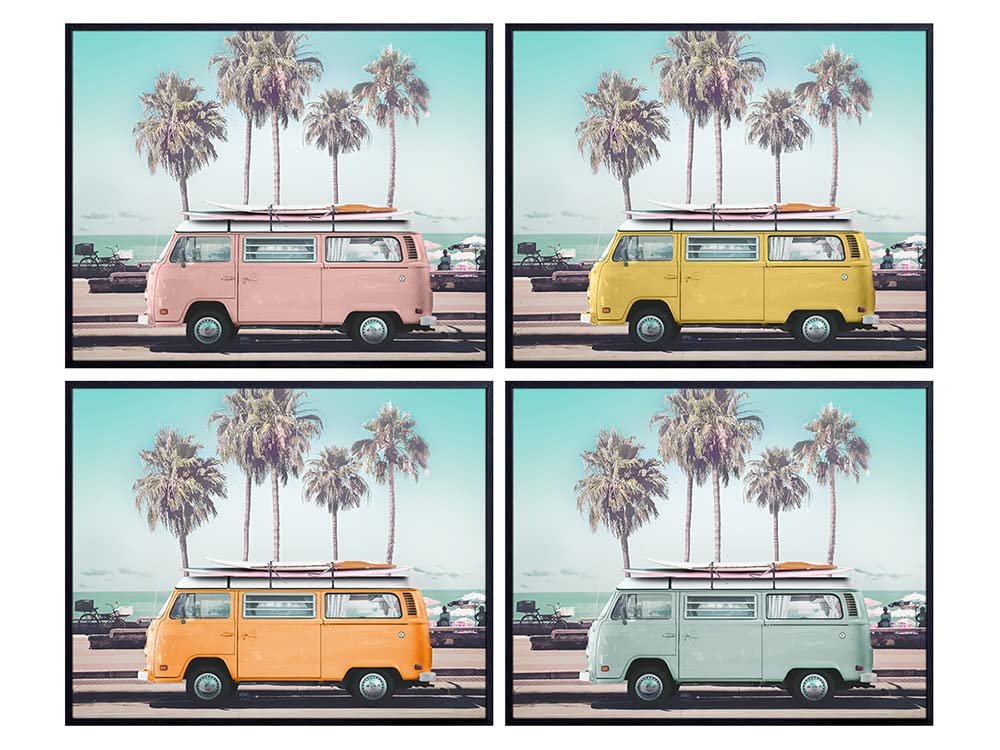Surf Van Wall Art - Surfing Wall Art - Ocean Beach House Wall Decor - Surf Decor - Cool Gift for Surfer - Volkswagen Van - Tropical Wall Art Photo for Summer Home, Living Room, Bedroom, Bathroom