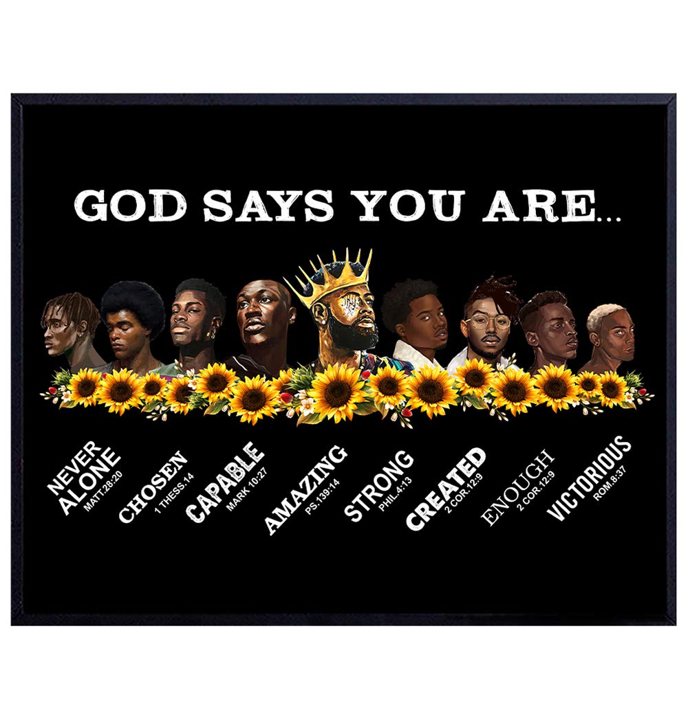 African American Wall Art for Men - God Wall Decor - Bible Verses Wall Decor - Religious Gifts - Black Wall Art - Christian Gifts for Men - Holy Scripture Wall Decor - Spiritual Gifts for Men