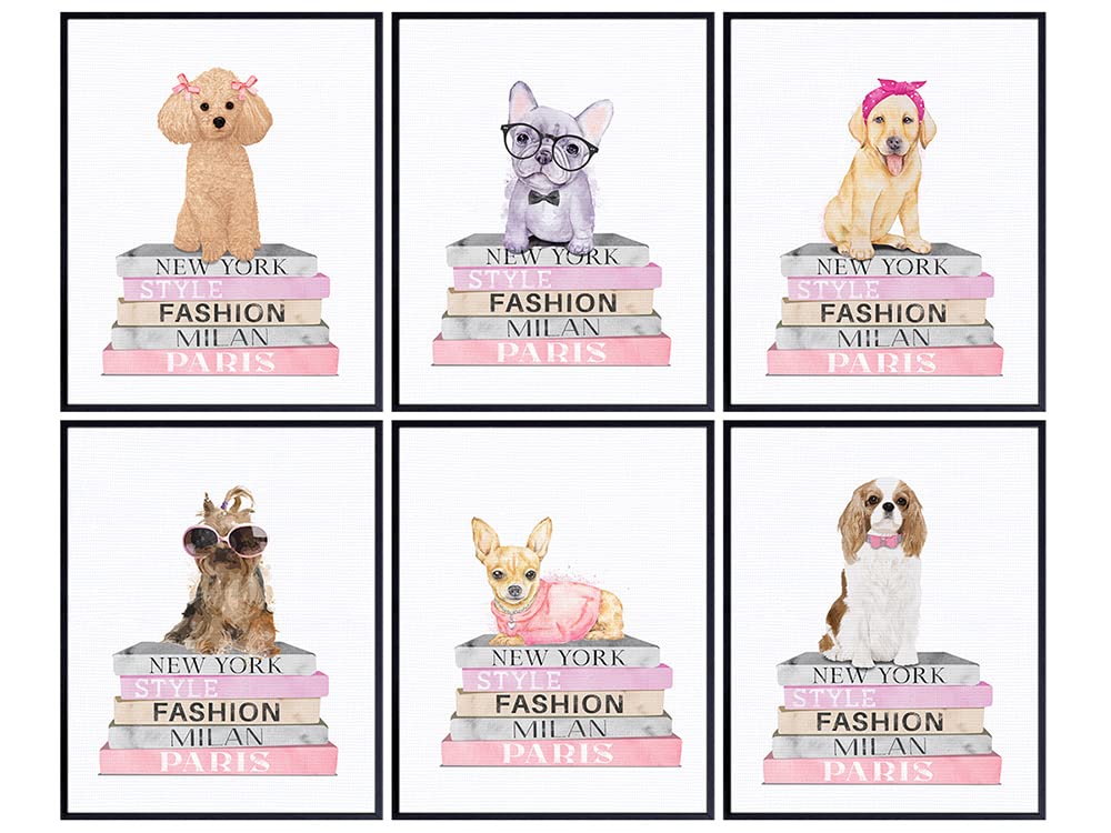 Designer Fashion Wall Art &amp; Decor - Poodle Yorkie Yellow Lab Cavalier King Charles Chihuahua French Bulldog Gift - Glam Wall Decor - Cute Dog Lover Gifts - Puppy Wall Decor - Fashion design Poster