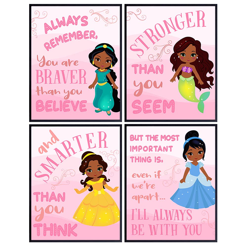 Black Girls Wall Art - African American Girl Wall Decor - Pink Princess Wall Decor - Toddler, Little Girls Bedroom Decor - Cute Girls Room Decor - Baby Girl Room Decorations - Positive Daughter Gifts