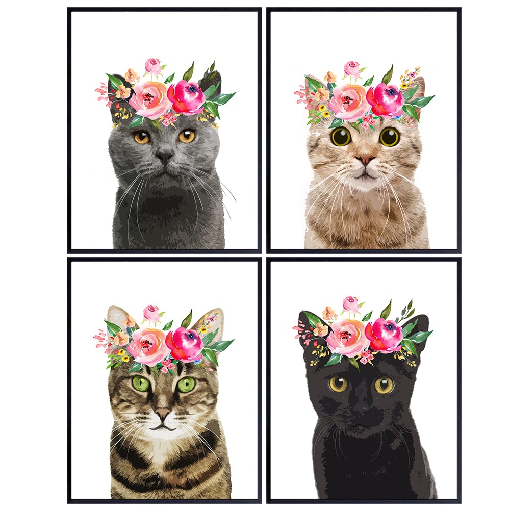 Cat Lover Gifts For Women 11x14 - Cute Tabby cat Wall Art, Room Decoration for Girl Bedroom, Kids Room, Nursery - Adorable Cat Poster Set,Gifts for Cat Lovers, Kitten Wall Decor, Kitty Decorations