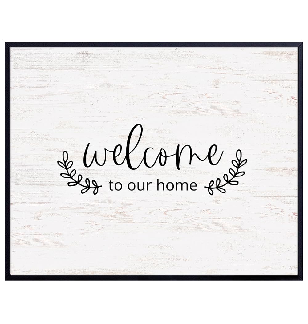 Welcome Sign Farmhouse Wall Art - Minimalist Boho Welcome Wall Decor for Women - Rustic Decor for Farmhouse Kitchen, Foyer, Entry, Bedroom, Living room - Welcome To Our Home Sign - Family Room Decor