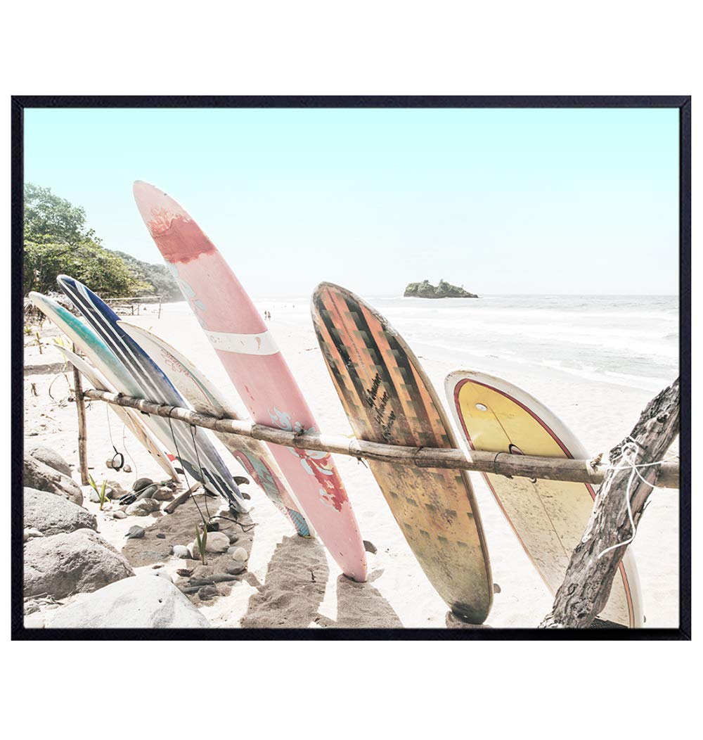 Surfing Wall Art - Coastal Wall Art - Beach Wall Decor - Ocean Decor - Sea Wall Decor - Tropical Beach House Seascape Poster Picture Print for Bathroom, Bedroom - Unique Nautical Gift - Surf Decor