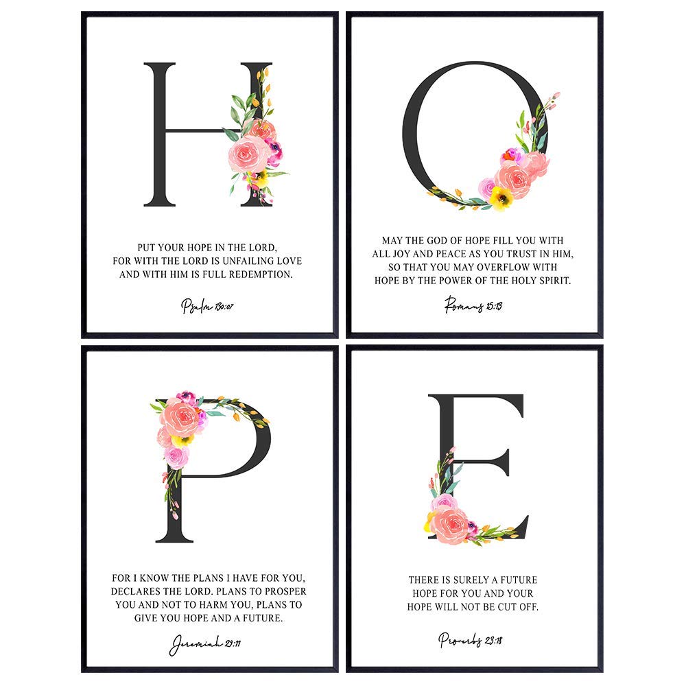Hope Wall Decor - Religious Wall Decor - Catholic Christian Gifts for Women - Psalms, Proverbs, Scripture, Bible Verse Wall Art - Positive Inspirational Quotes - Encouragement Gifts for Women