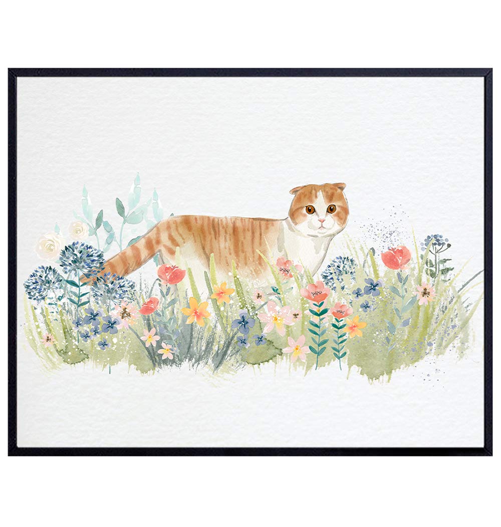 Boho Cat Wall Art - Bohemian Cat Wall Decor - Cat Lover Gifts for Women - Cat Home Decor - Cute Cat Poster for Girls Bedroom - Cat Themed Gifts - Cat Decorations - Kitty Cat, Kitten