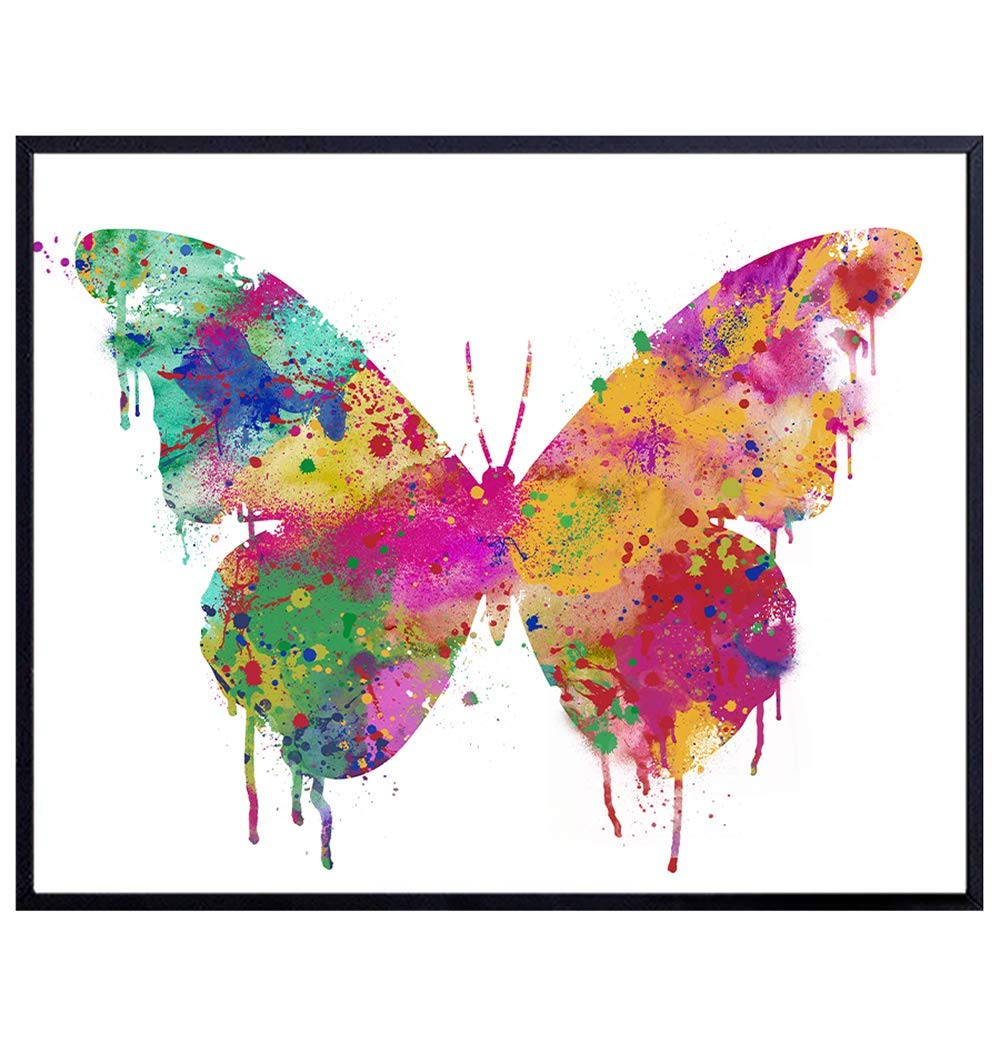 Colorful Butterfly Wall Art Print - Chic Watercolor Home Decor for Bedroom, Bathroom, Kitchen or Office - Makes a Great Gift - 8x10 Photo - Unframed
