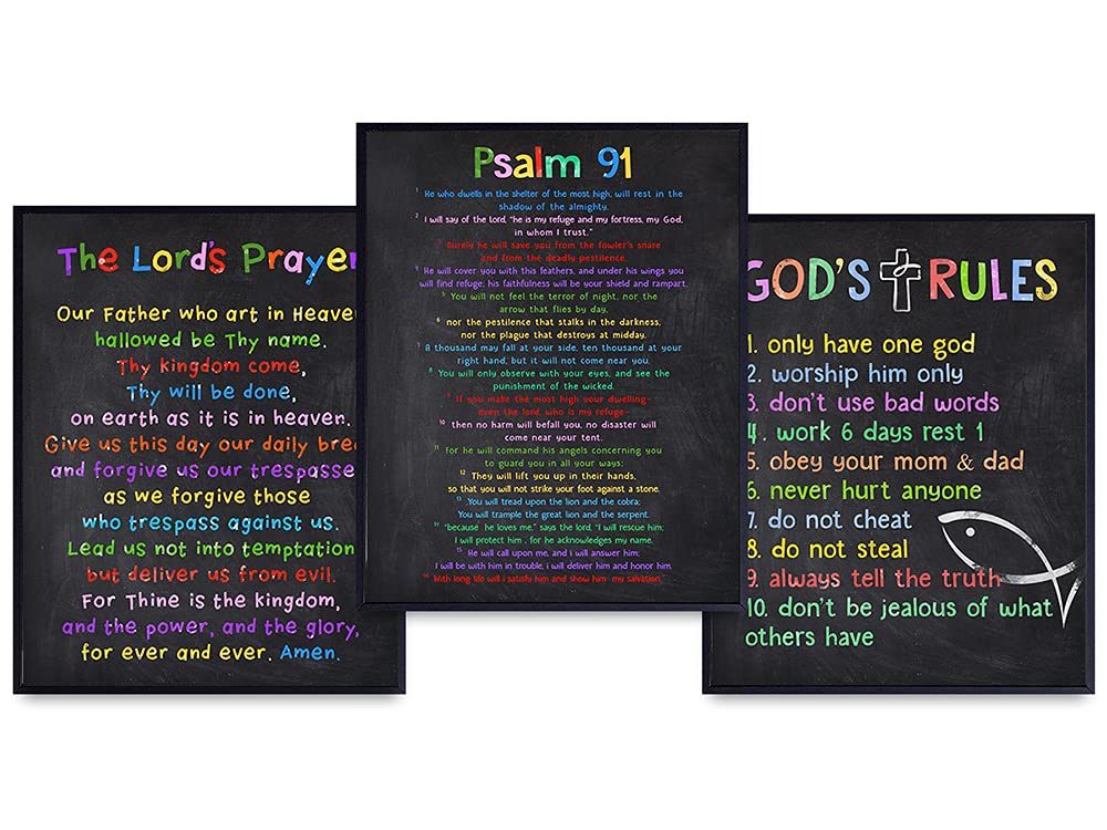 10 Ten Commandments - The Lords Prayer Wall Art - Psalm 91 - Religious Wall Decor - Christian Wall Art for Women, Boys - 91st Psalm - Scripture Wall Decor - Bible Verse Wall Art - God Wall Decor