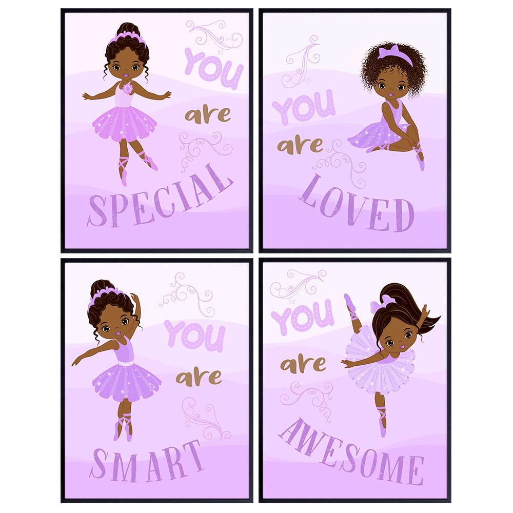 African American Girl Wall Art - Black Girl Magic - Black Girl Wall Art - Nursery Toddler Little Girls Bedroom Decor - Ballerina Purple Girls Room Decor - Inspirational Baby Girl Room Decorations