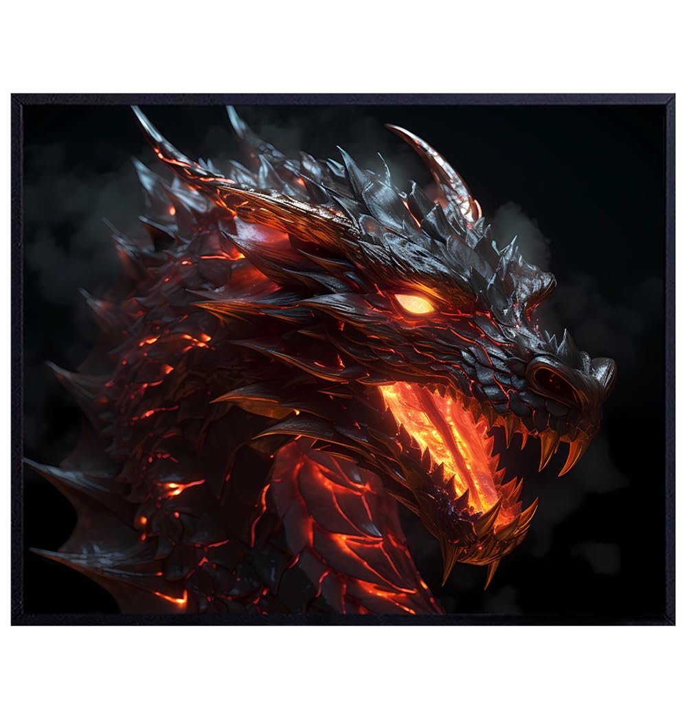 Game Room Decor Dragon Art - Gaming Room Decor for Men - Teen Boys Bedroom Decor - Dorm Room, Man cave - Sci Fi Gamer Wall Decor, Video game Room Decor - Dragon Decorations, Dragon Wall Art Poster