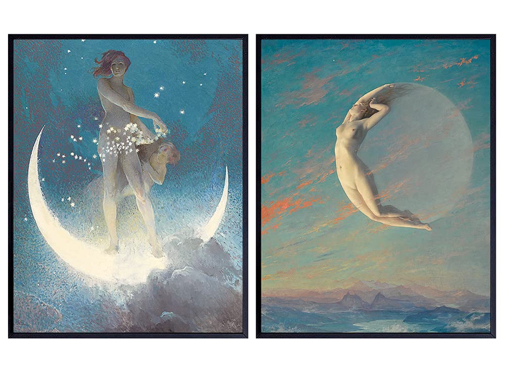 Moon Wall Art Set - Pagan Decor - Moon Wall Decor - Moon Goddess Wall Art - Wiccan Decor - Boho Decor for Women - Celestial Decor - Paganism Gifts - Witch Decor - Goth Room Decor - Gothic Wall Art
