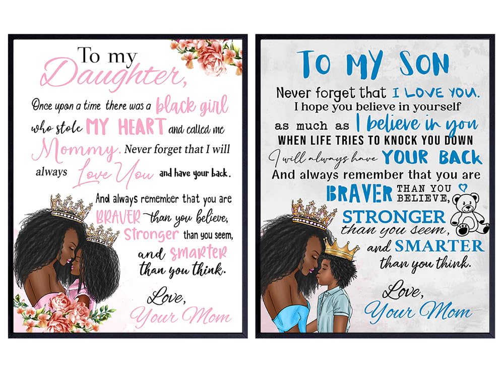 Child African American Wall Art - Baby Nursery Decor - Blue Boys Bedroom Decor - Pink Little Girls Bedroom Decor - Kids Room Decor - Black Art - Boys Room Decor, Girls Room Decor, Toddler Room