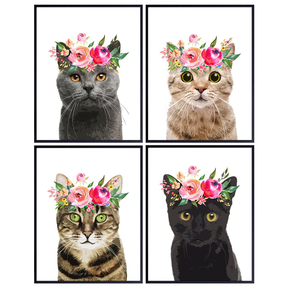 cats with flowers X4 P