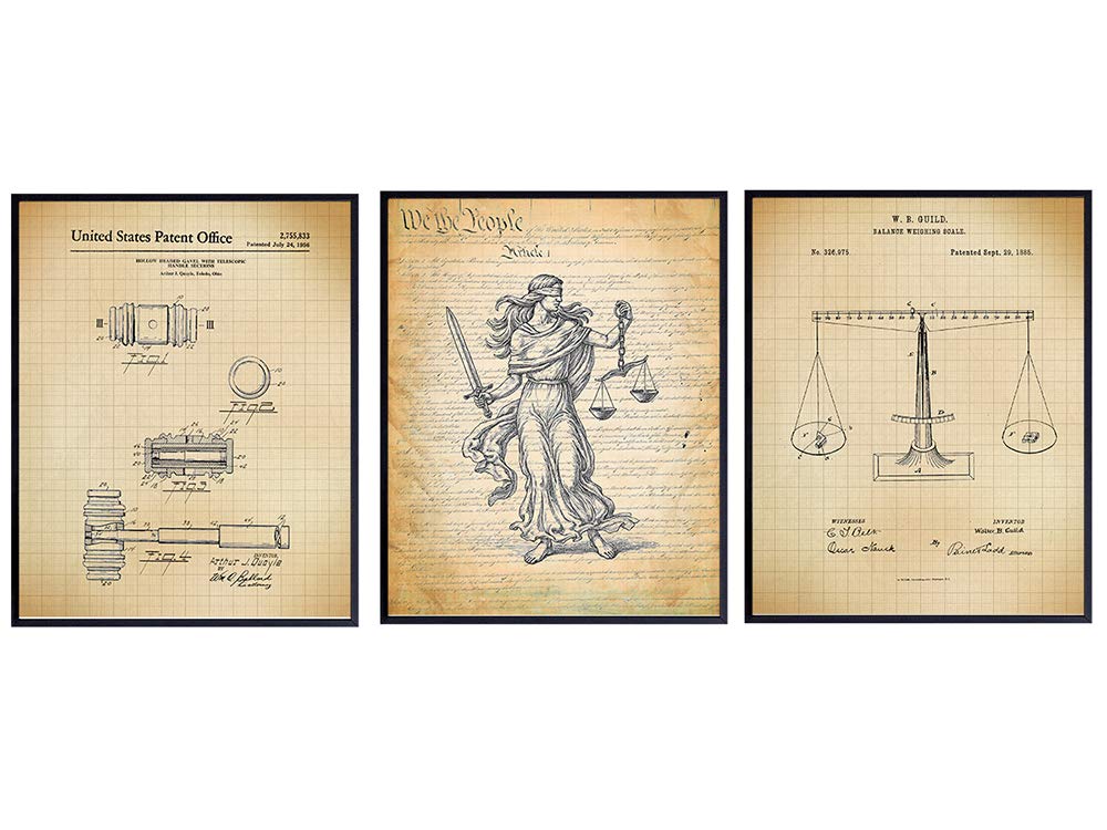 Law Attorney Patent Wall Art Print Set - Home Decor for Office, Den, Man Cave, Living Room, Bedroom - A Perfect Gift for Attorneys, Paralegals, Judges and Legal Professionals - 8x10 photo - Unframed