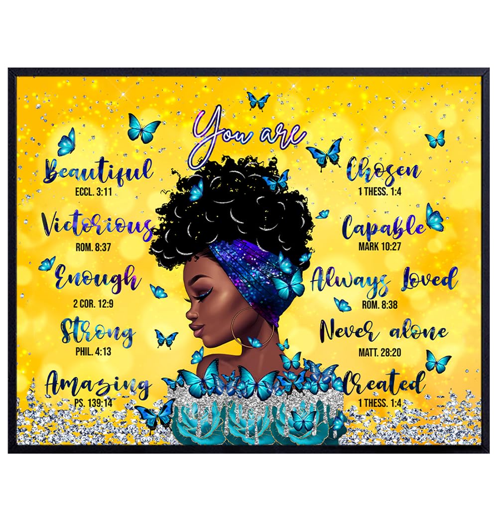 inspiring Christian Art for African Americans - Religious Wall Art &amp; Decor - Christian Gifts for Black women - I Am - God Says Bible Verse Inspirational quote - Scripture Wall Art - spiritual Decor