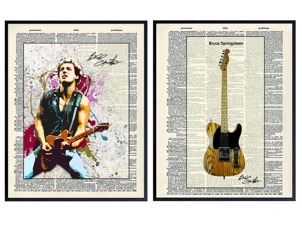 Guitar Dictionary Art Print - Vintage Upcycled Wall Art Poster - Unique Rustic Home Decor and Gift for 80&