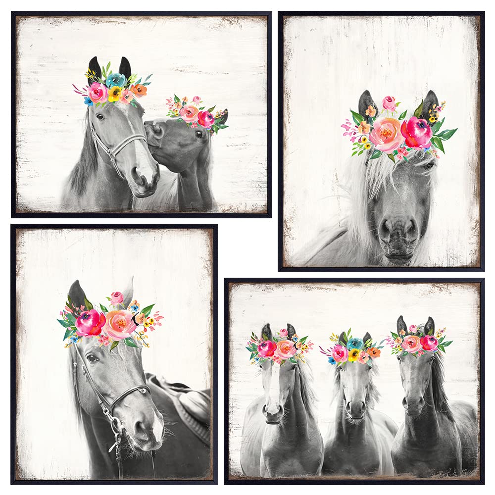 Horse Wall Art - Horses Wall Art &amp; Decor - Barn Farmhouse Living room Home Decor - Teens Bedroom Girls Room Poster Set - Gift for Equestrian Woman - Country Western Shabby chic Boho-chic decoration