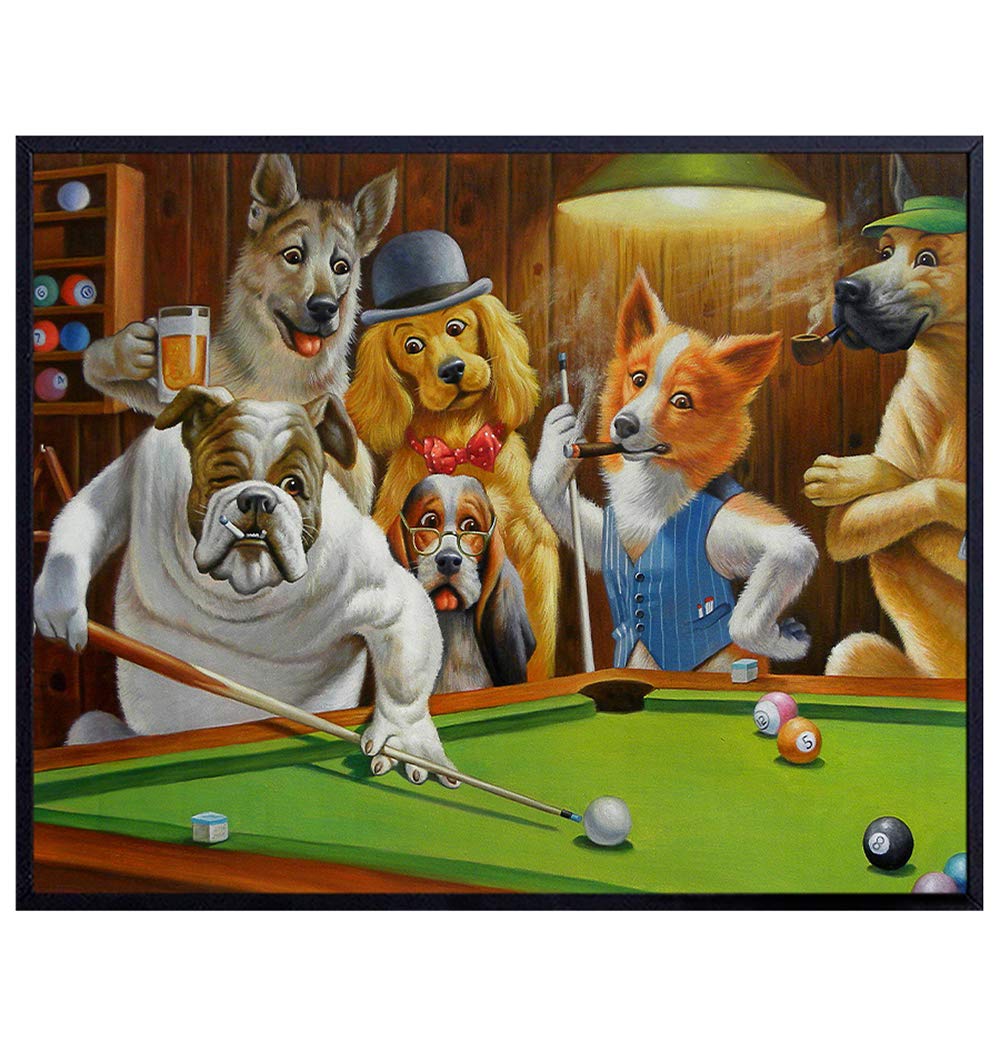 Hustler Dogs Playing Pool - Unframed Wall Art Print - Great Home Decor for Game Room or Man Cave - Awesome Gift For Animal Lovers - Ready to Frame (8X10) Photo