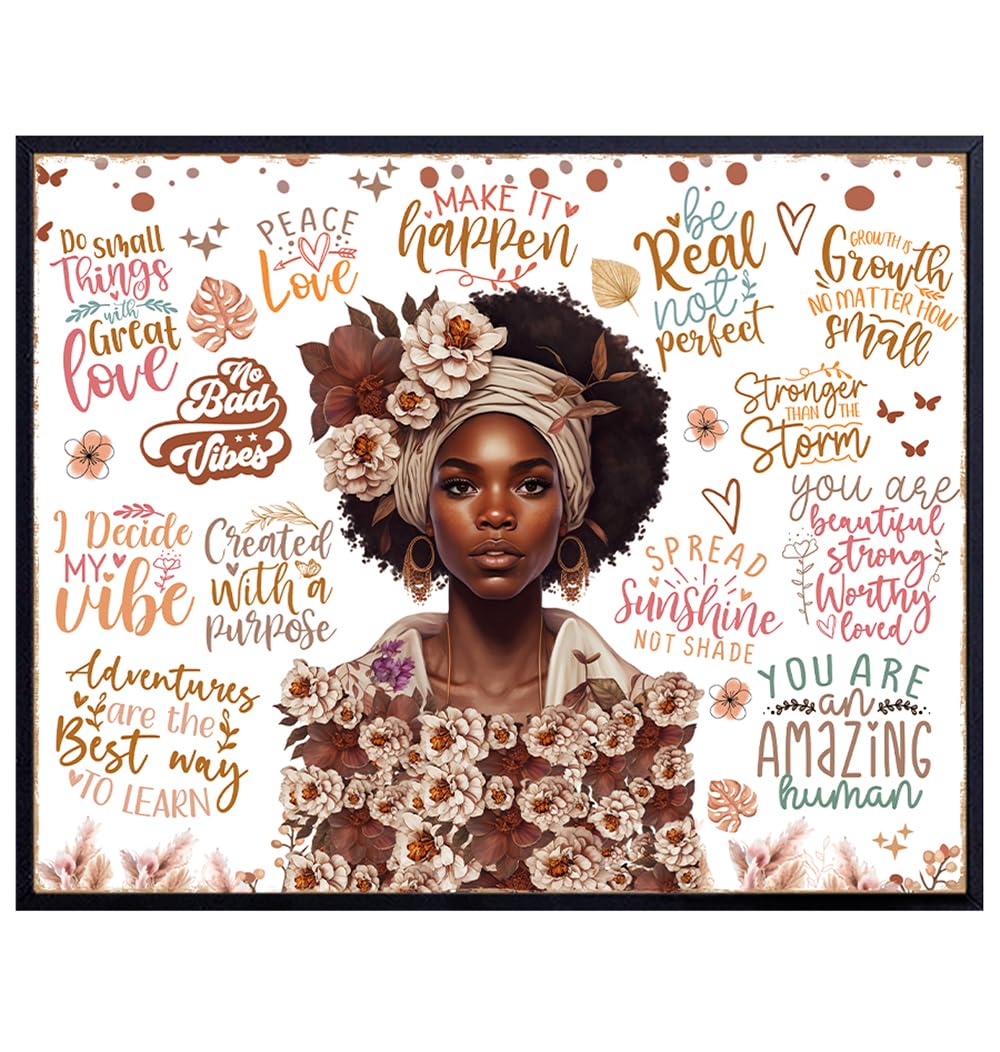 positive Quotes for Black women - positive Affirmations Wall Decor for Women - Black Girl Motivational Wall Art - Inspirational quotes Wall Art for African Americans - Encouraging Self-love Black Art