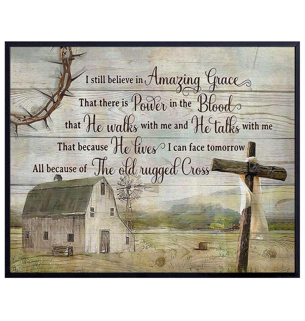 Bible Verse Farmhouse Decor - Amazing Grace Scripture Wall Decor - Rustic Farmhouse Style Boho Wall Art - inspiring Christian Gifts for Women - Jesus Christ Country Decor - Religious Barn Wall Decor