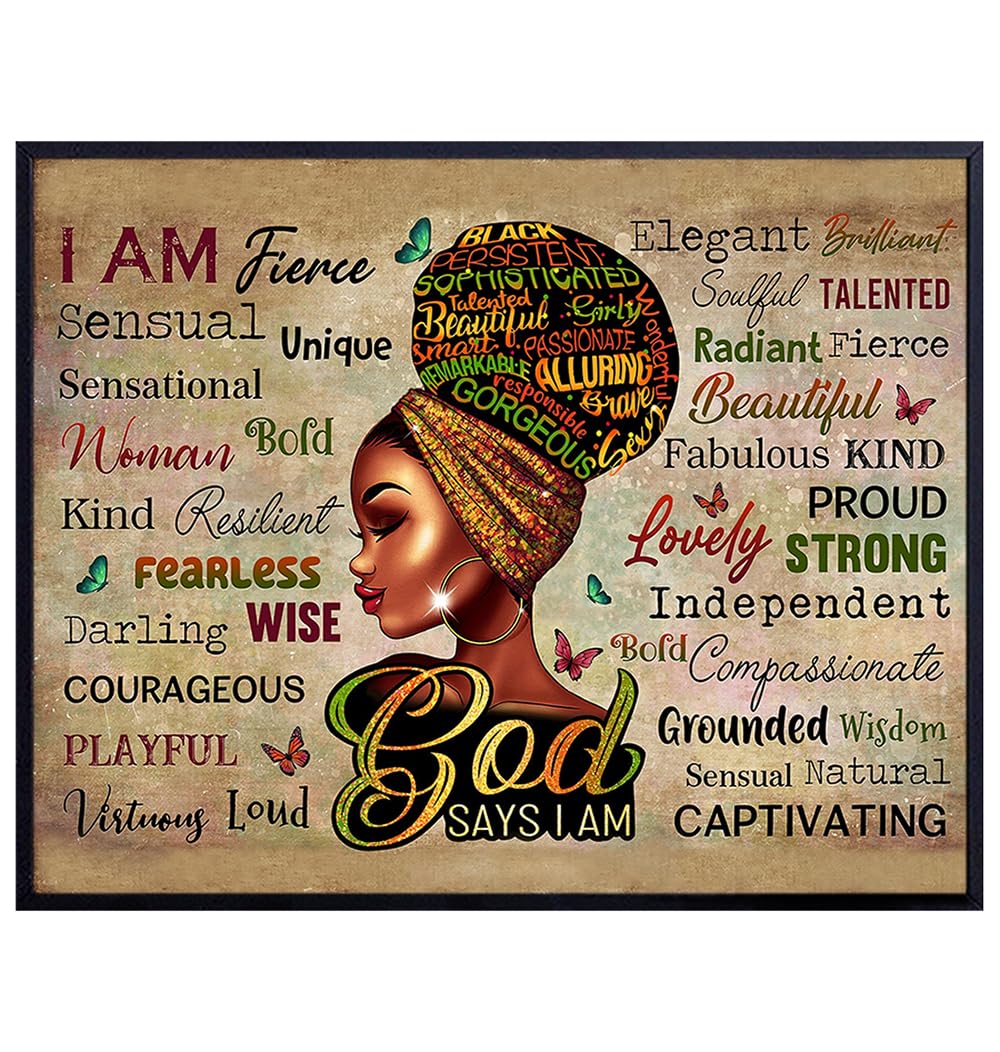 Positive Affirmations For Black women 11x14 - African American Wall Art - Inspirational spiritual Positive Quotes - Religious Christian Gifts - Black Girl Wall Art - Motivational Art Print - God Says