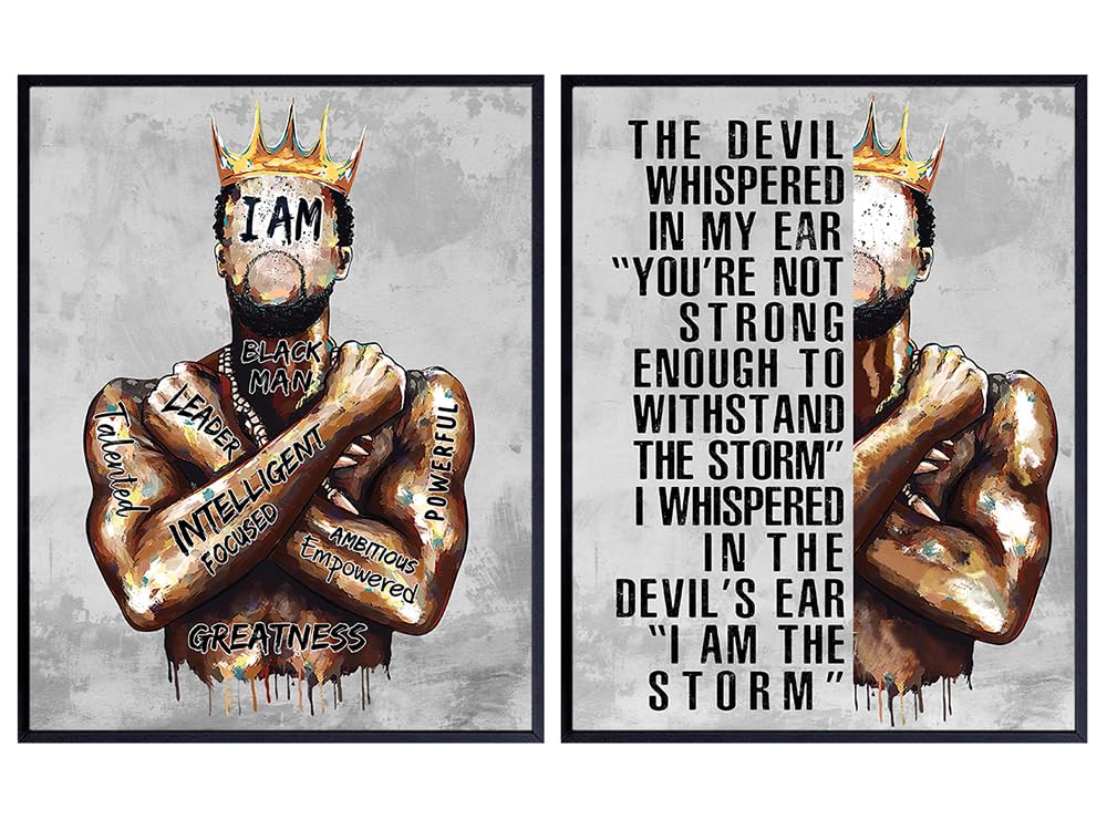 African Americans Home Decor for Men - Inspirational quote for Black Men - Office Decor for Men - Black Art - Man cave Wall Decor - I Am The Storm - Motivation Wall Art - Black Man positive Wall Decor
