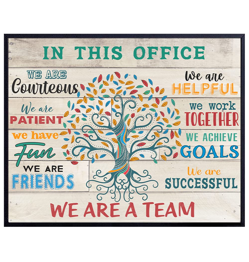 Teamwork Office Wall Art &amp; Decor - Home Office Wall Art - Inspiration Motivational poster - In This Office We Are A Team Saying - Motivational Gift for Boss Manager - Positive Inspirational Quote 8x10
