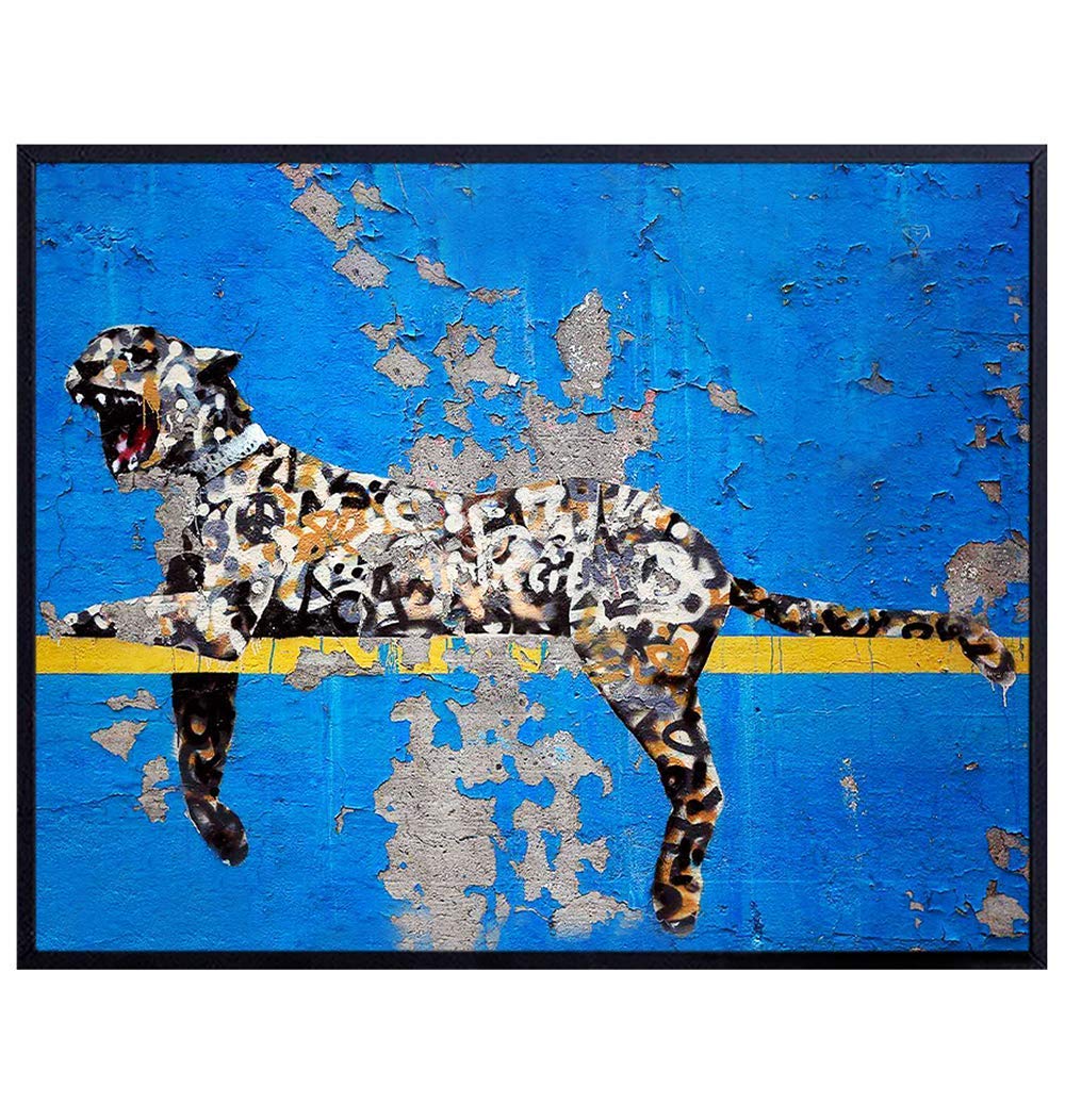 Banksy Wall Art - Leopard Decor - Cheetah Wall Decor - New York City Graffiti Street Art - Decoration for Home, Office, Living Room, Bedroom - Gift for Men, Boys, Teens, Women - 8x10 Cool Urban Poster